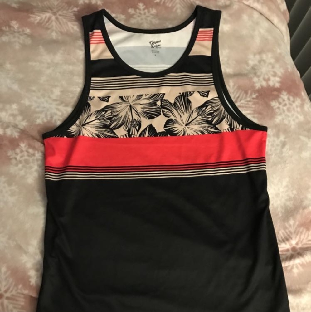 Black,Red & Cream colored tank